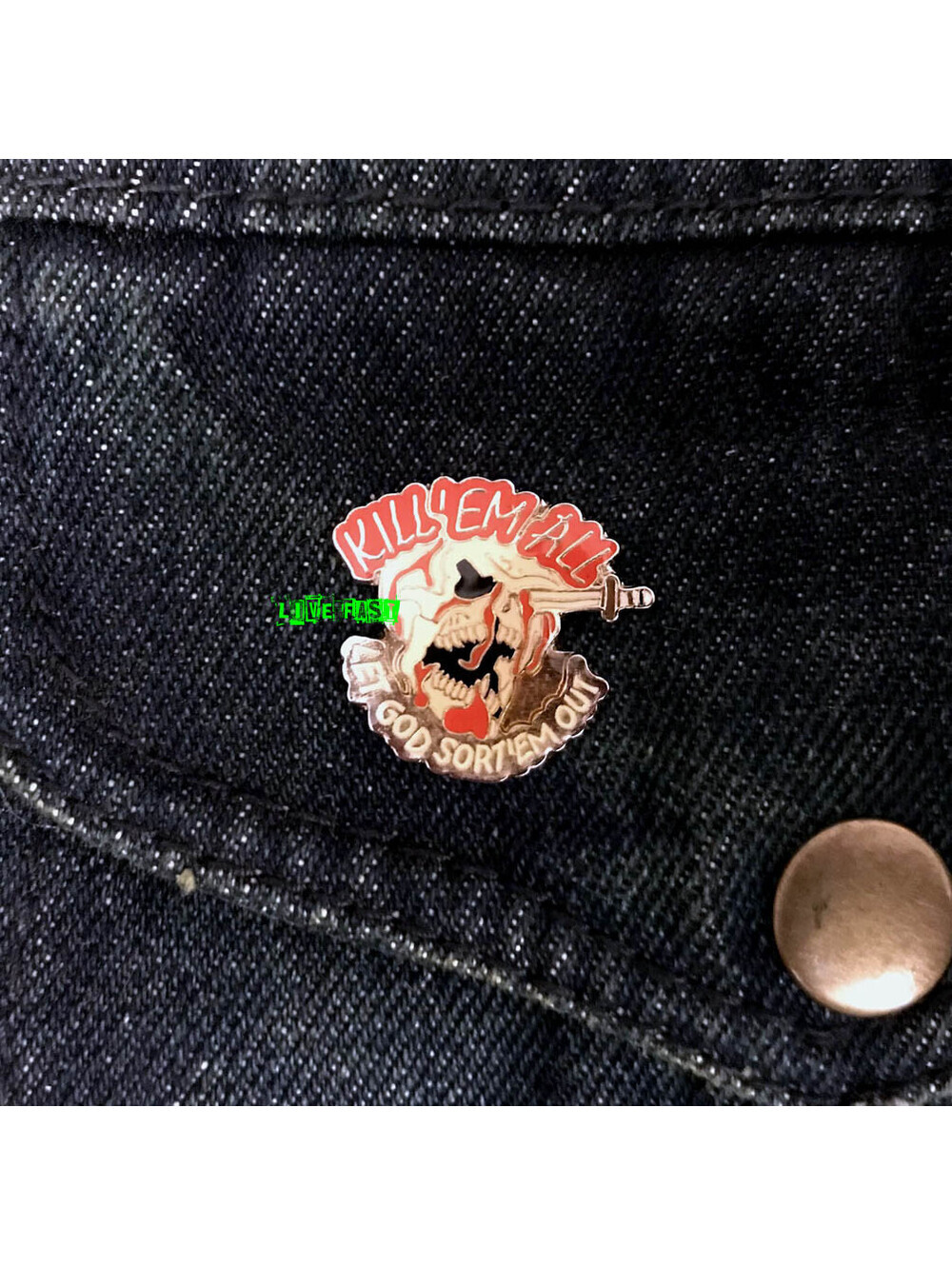 KILL EM ALL Let God Sort Em Out Lapel Pin vintage old school outlaw biker jacket